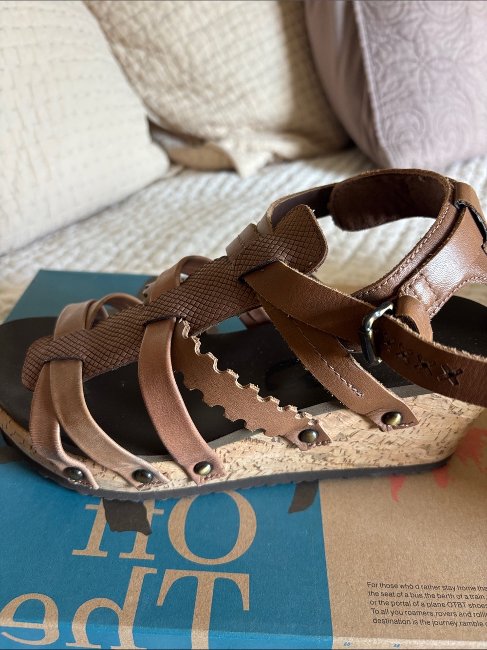 Women’s Brown Leather strap on  cork Wedge Sandals